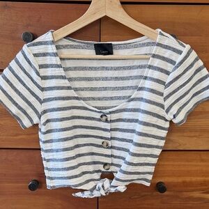 Lumiere Gray and White Striped Button Crop Top NWOT